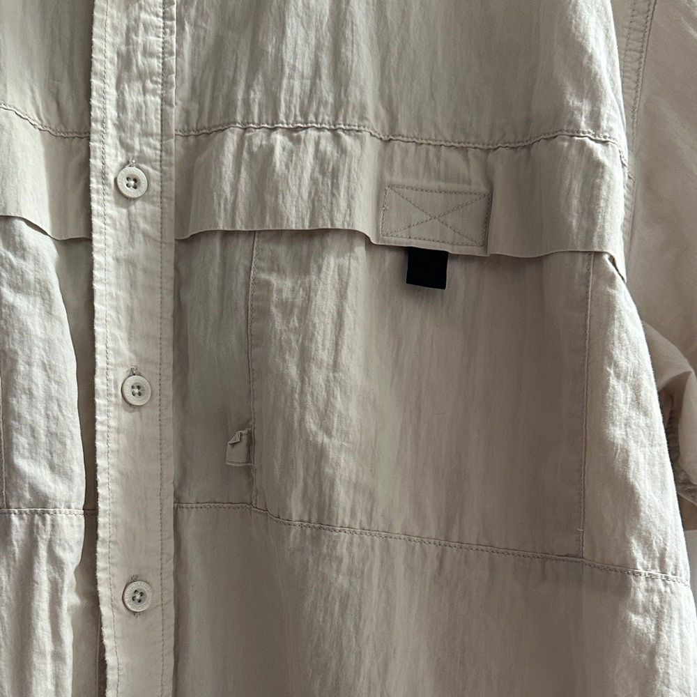 Vintage 90s Eddie Bauer Legend Tan Button Down Shirt Large Tall Gorpcore Fishing - Picture 3 of 7
